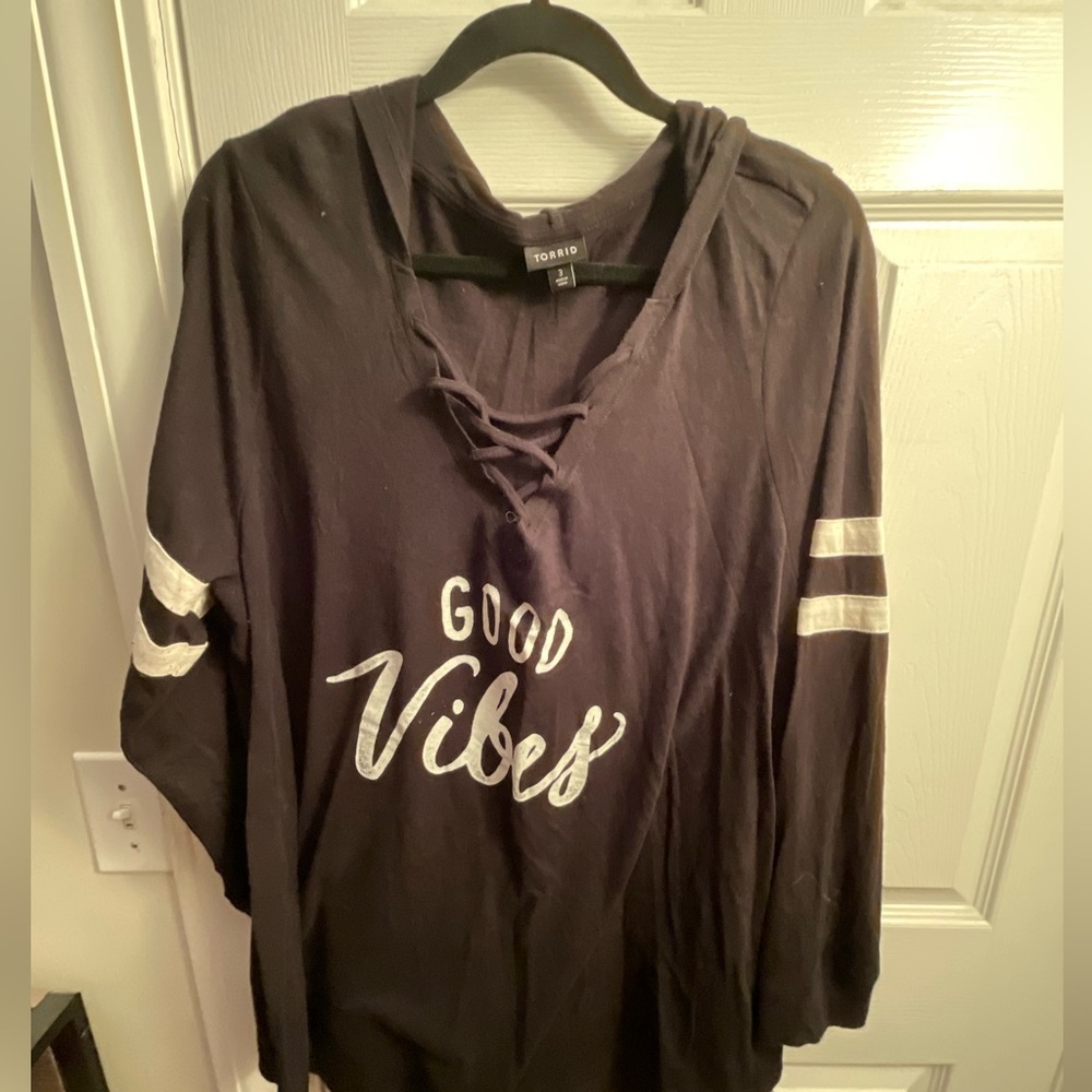 Long sleeve black shirt with hood